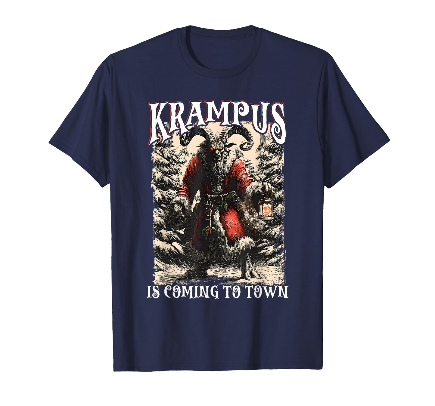 Retro Creepmas Krampus is Coming to Town Dark Humor Xmas T-Shirt