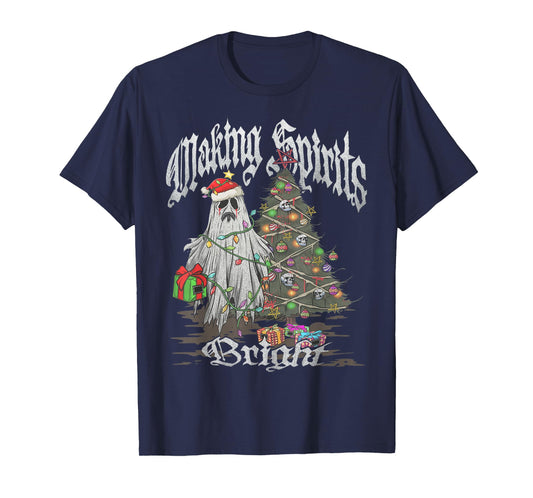 Vintage Retro Making Spirits Bright Ghost Christmas Graphic T-Shirt