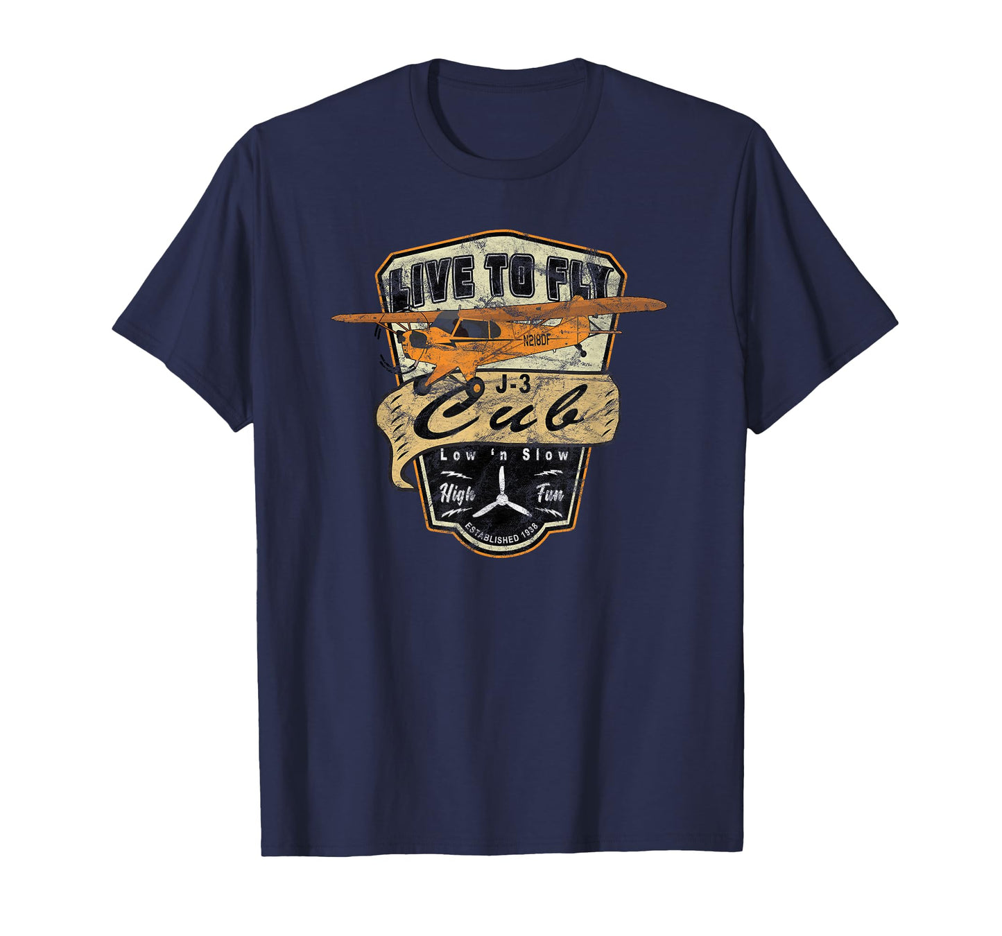 J-3 Cub Airplane "Live to Fly" Vintage Pilot T-shirt T-Shirt