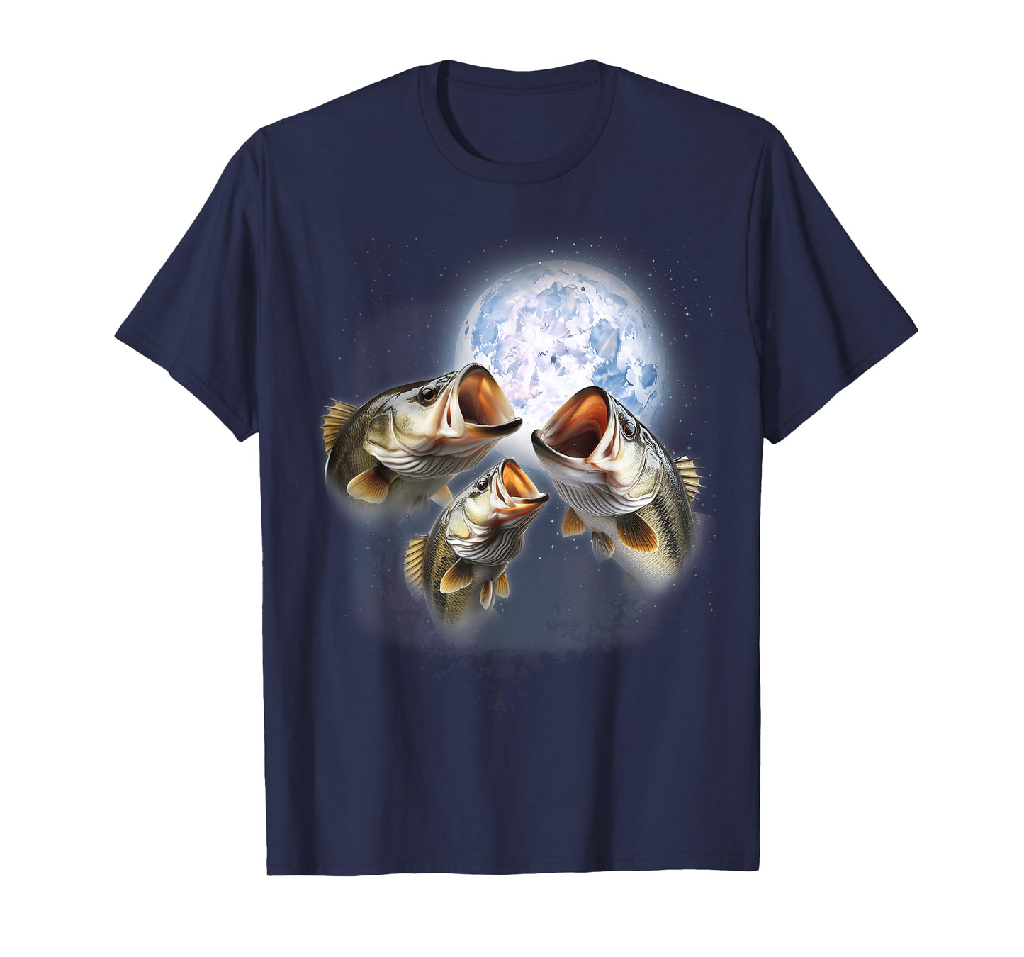 3 Bass Fish At The Moon Funny Bass Fishing Lover Fisherman T-Shirt