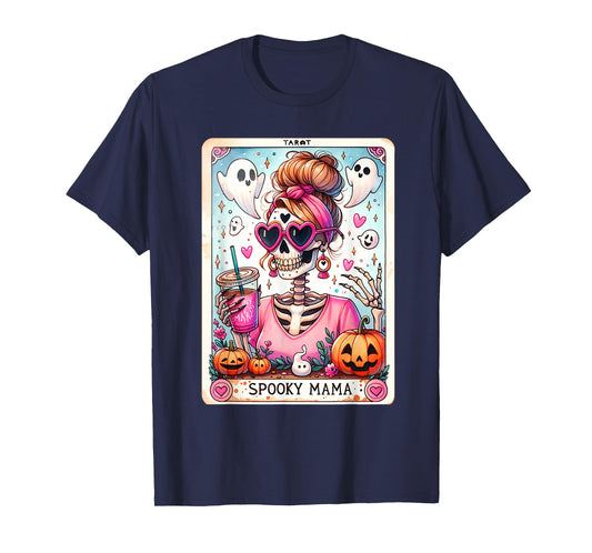 Spooky Mama Tarot Card Skeleton Mom Jack O Lantern Halloween T-Shirt