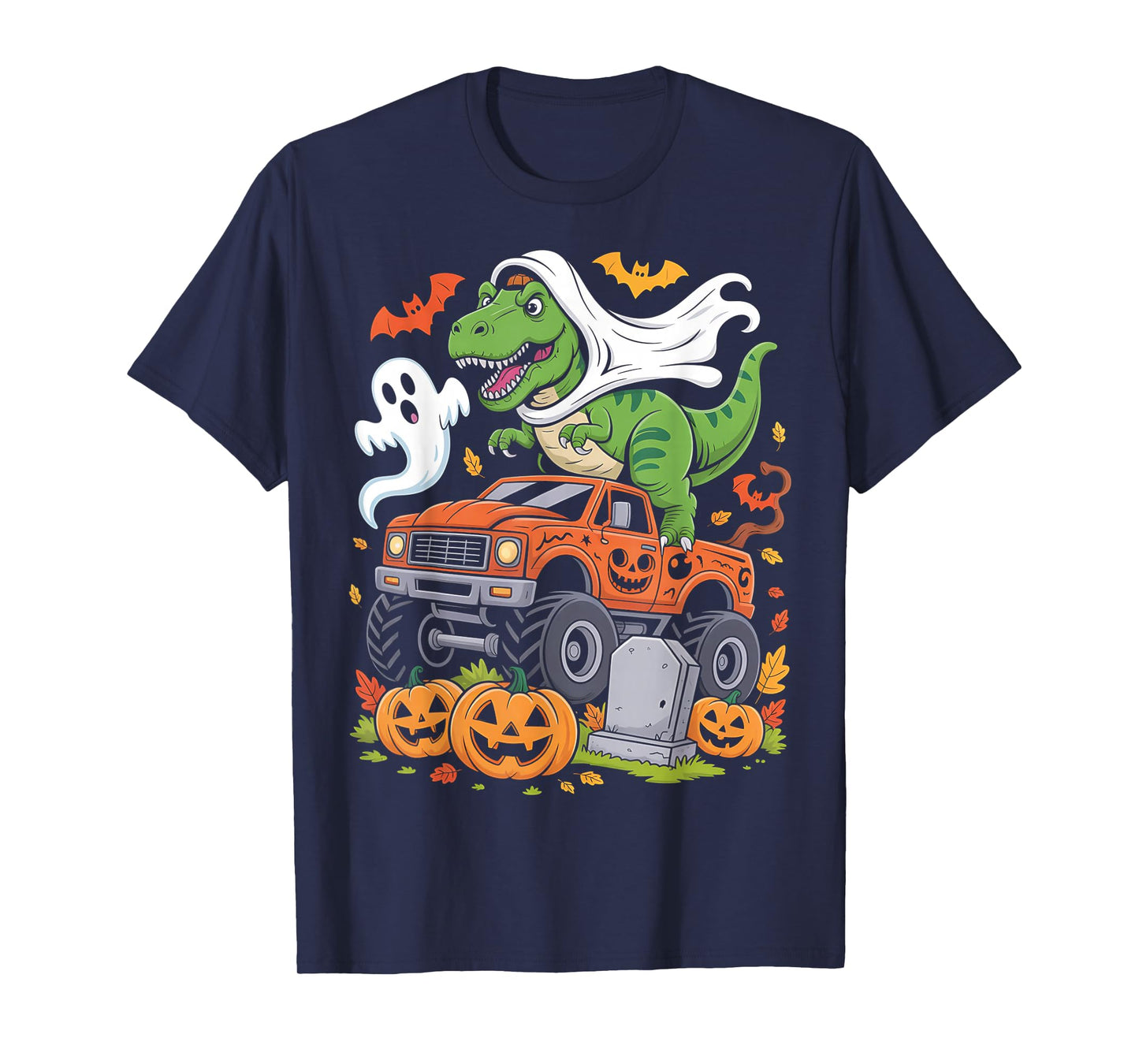 Dinosaur T-rex Riding Monster Truck Halloween Men Boy Kid T-Shirt