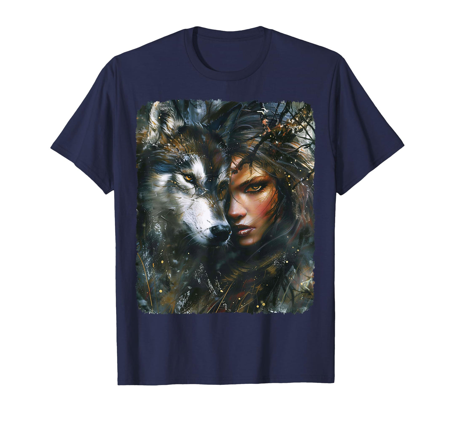 Beautiful Painting of a Woman with her Wolf T-Shirt
