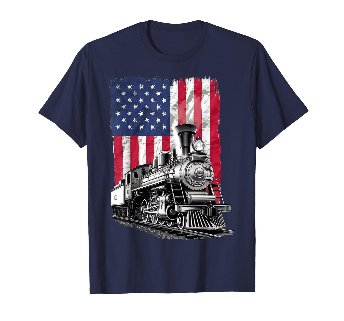 Train USA Flag Locomotive 4th Of July Train Spotter T-Shirt