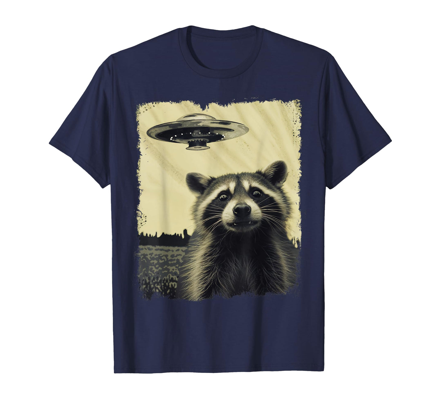 Racoon with UFO Retro Vintage Uncanny Alien UFO T-Shirt