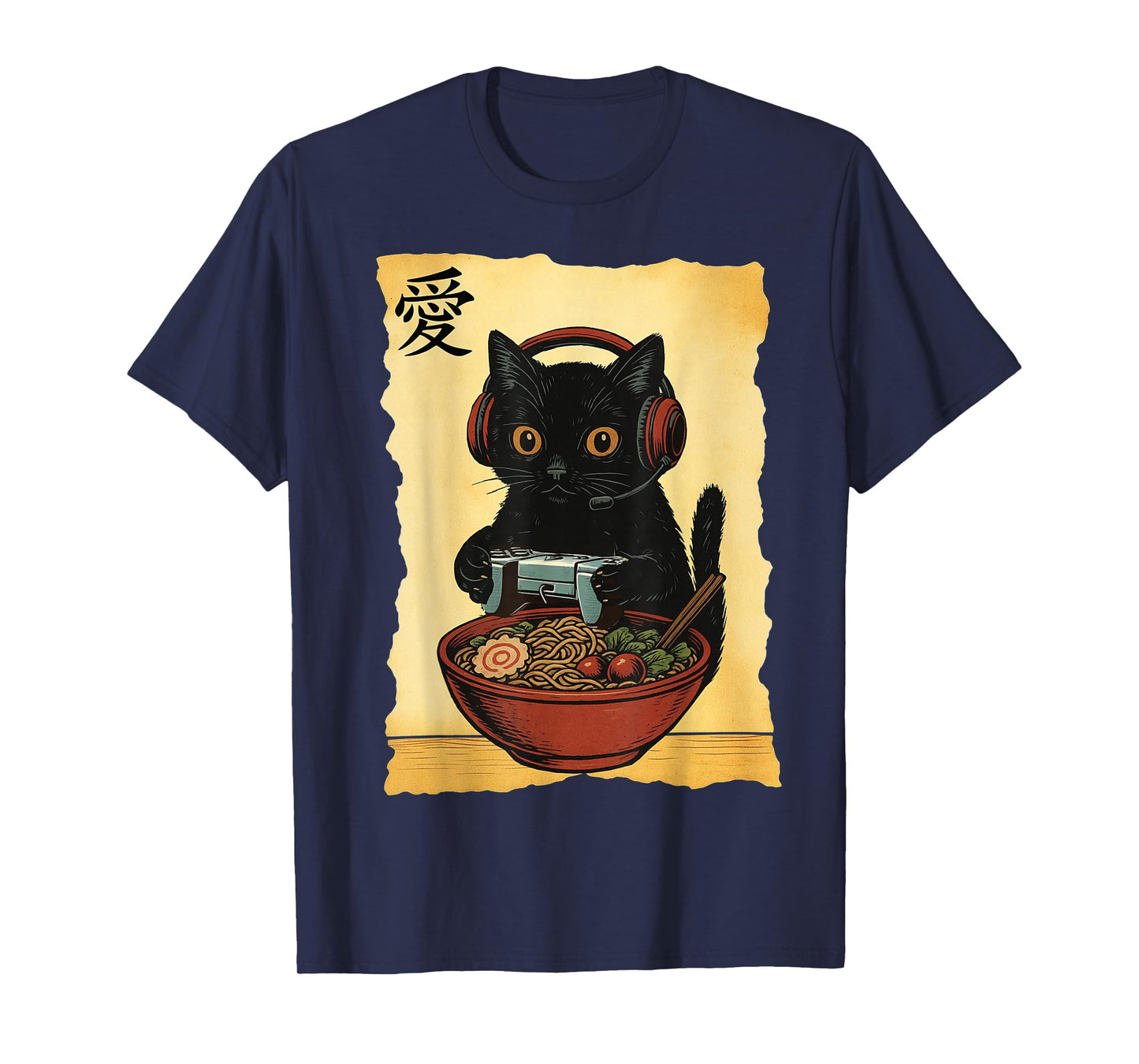 Cute Kawaii Gamer Cat Funny Ramen Retro Japanese Cat Gaming T-Shirt