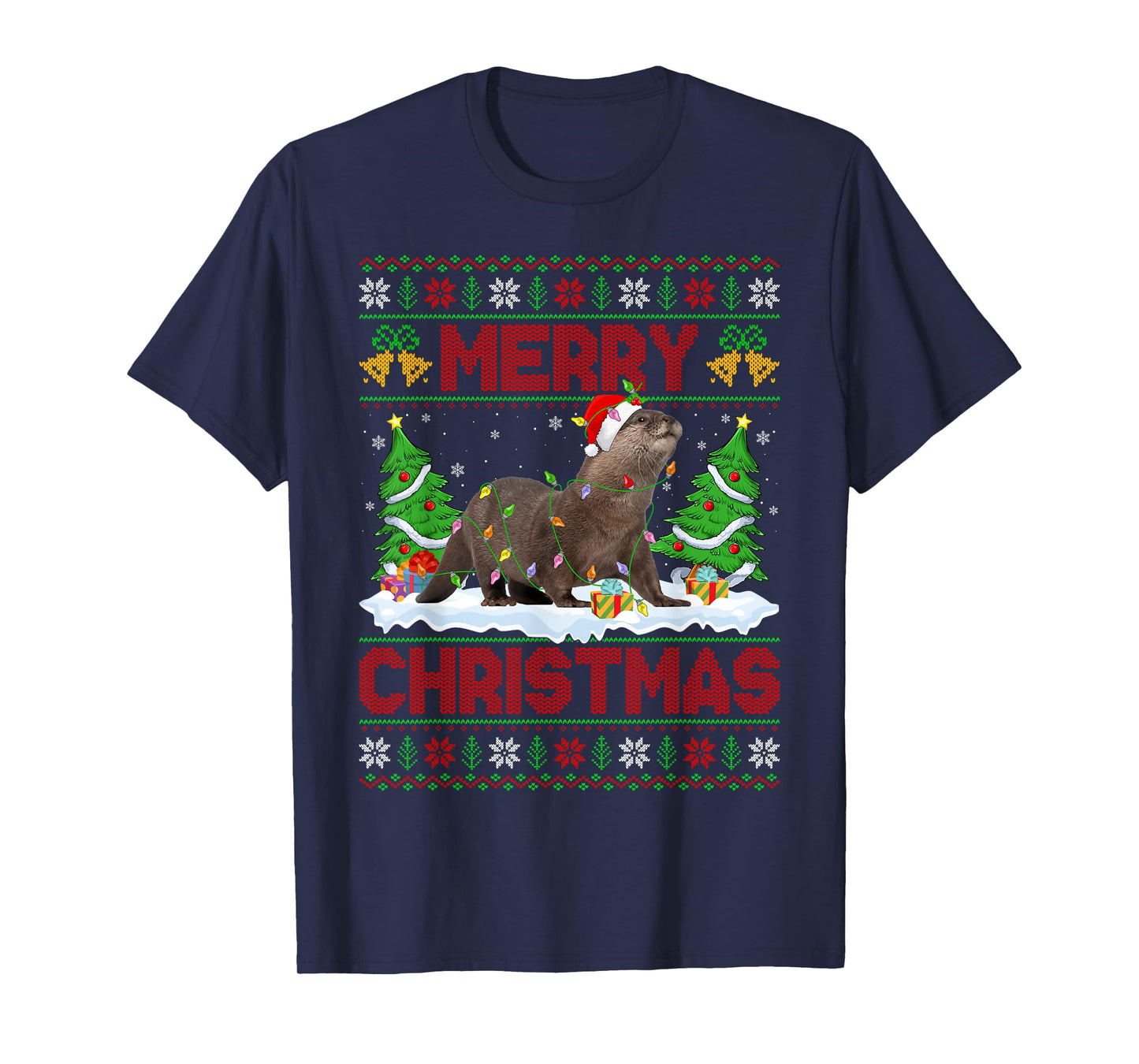 Otter Ugly Xmas Sweater Funny Otter Animal Lights Christmas T-Shirt