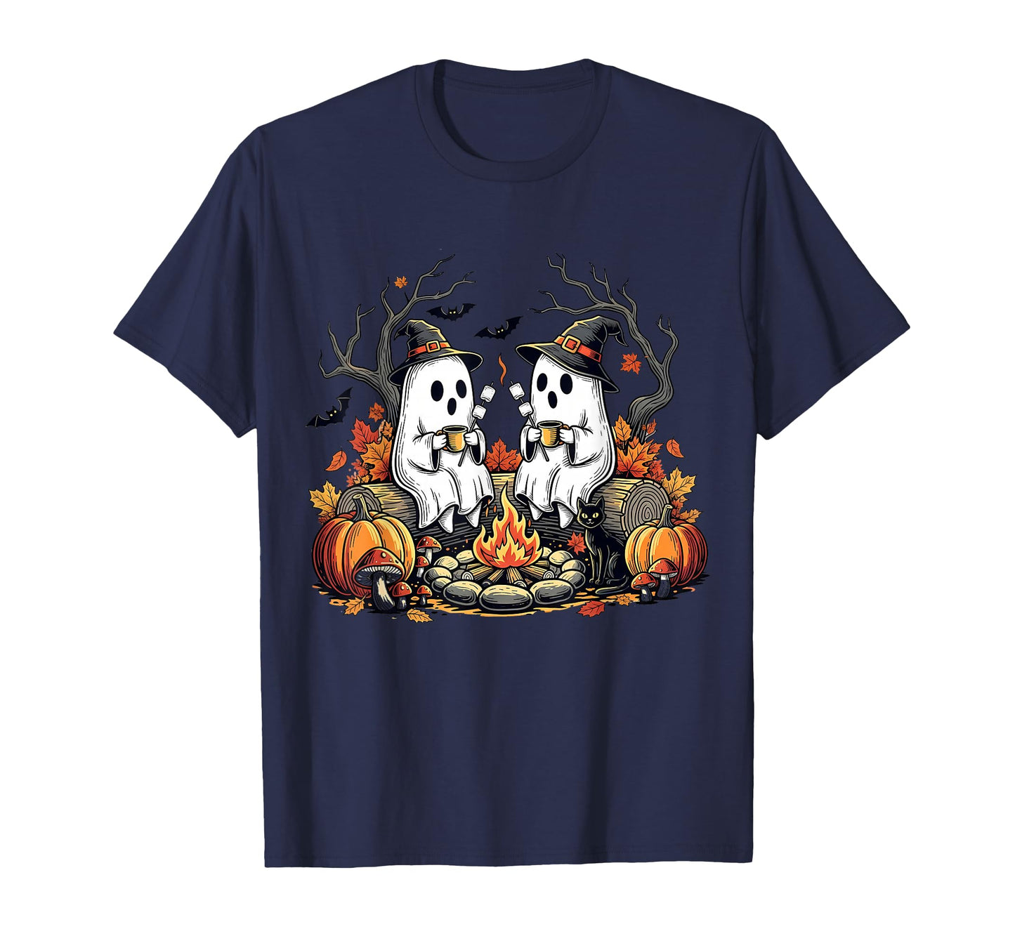 Retro Cute Ghost Boo Spooky Season Autumn Camping Halloween T-Shirt