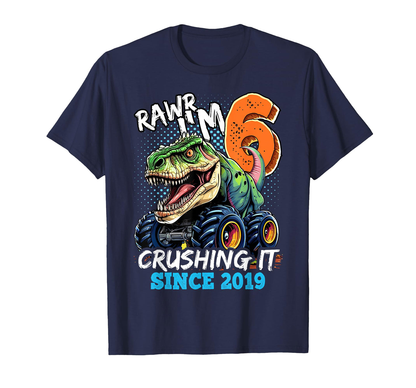 6th Birthday Monster Truck Dinosaur Party Boys Rawr I'm 6 T-Shirt
