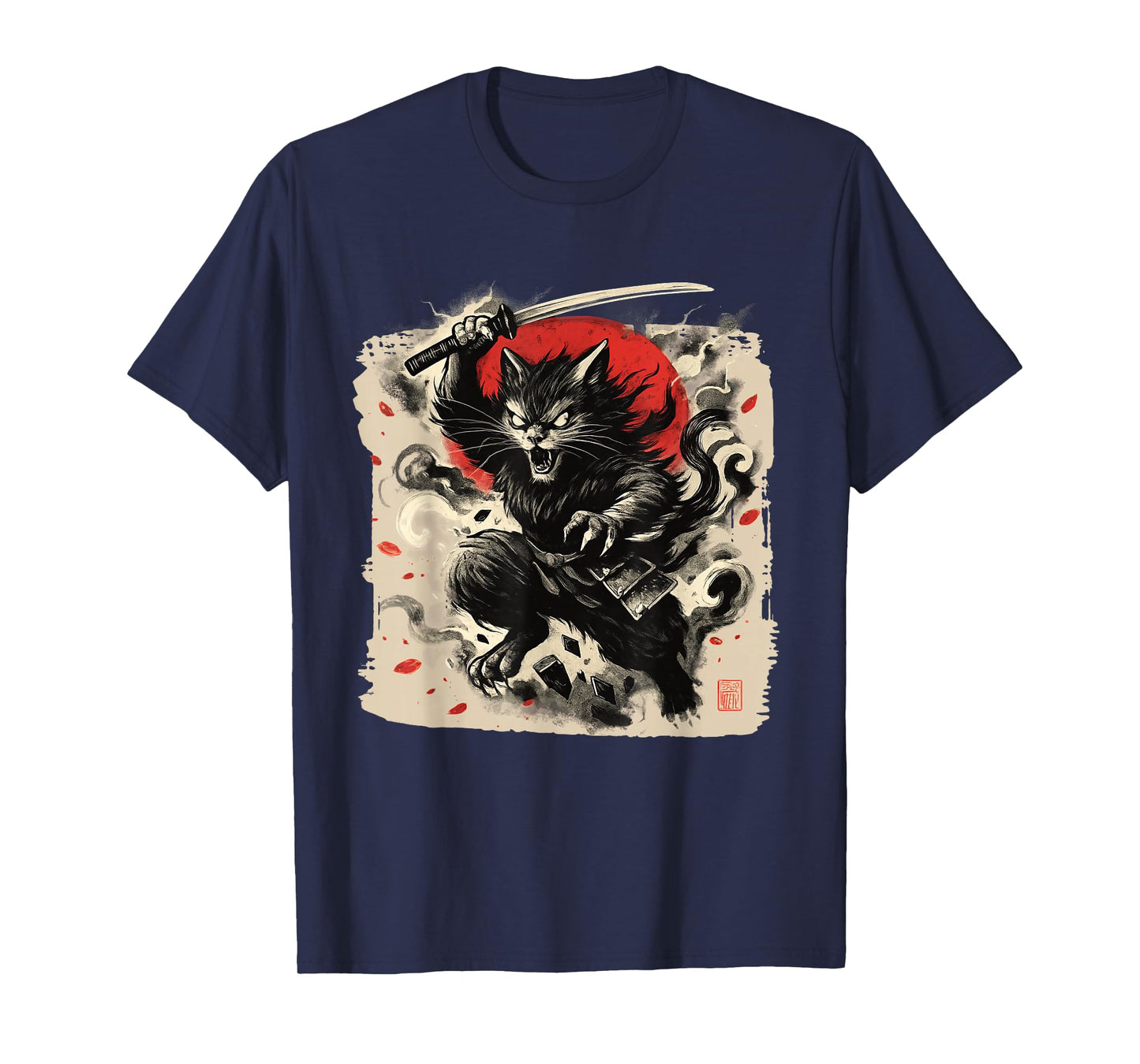 Samurai Cat Japanese Vintage Ukiyo-e Warrior Art Graphic T-Shirt