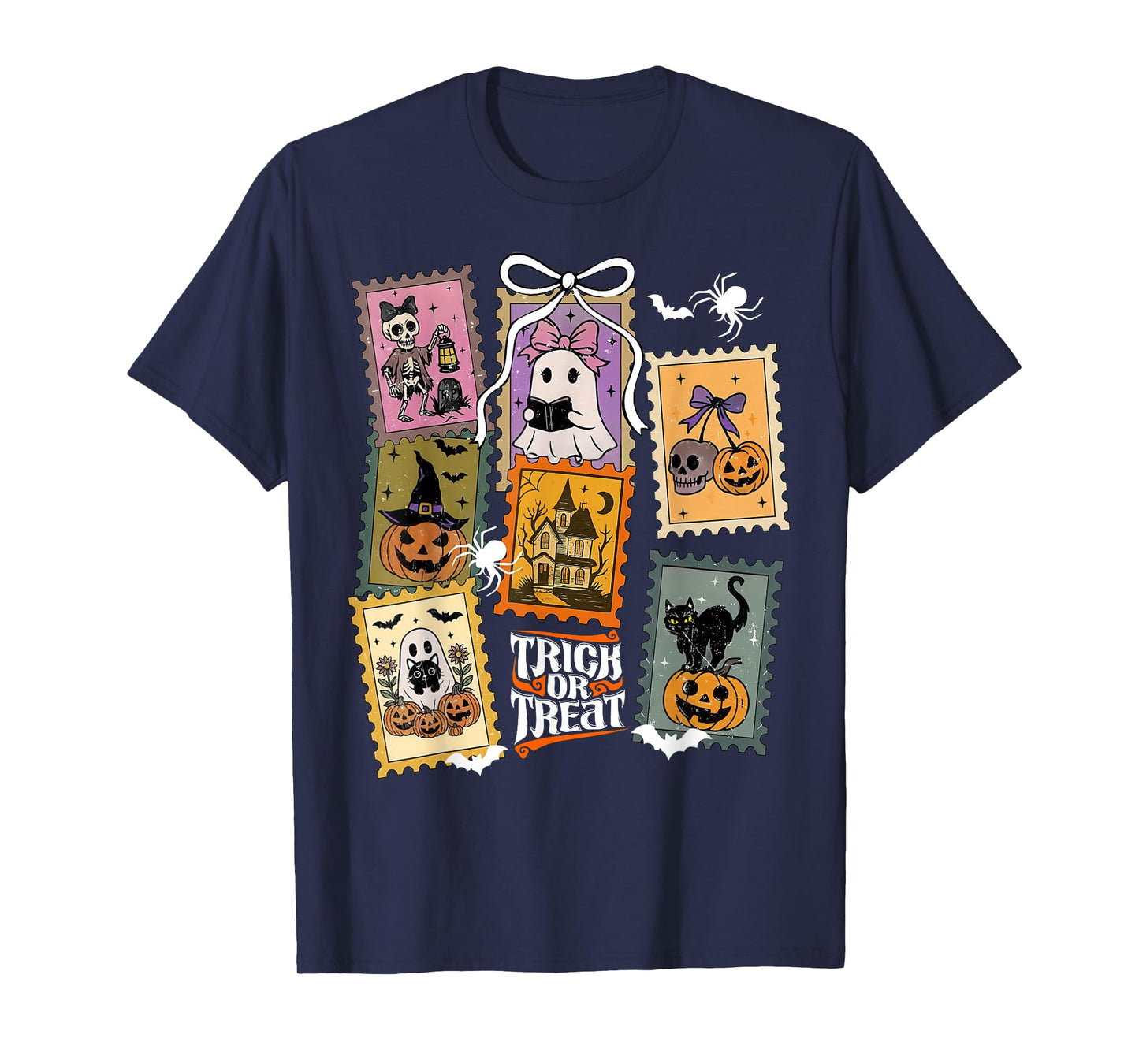 Cute Retro Ghost Halloween Pumpkin Black Cat Spooky Season T-Shirt