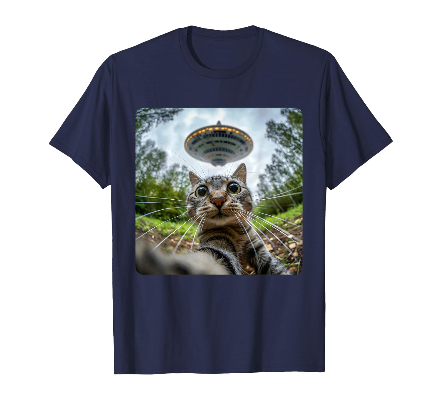 Extraterrestrial Encounter: Cat Selfie with Alien UFO Men Women Kids T-Shirt