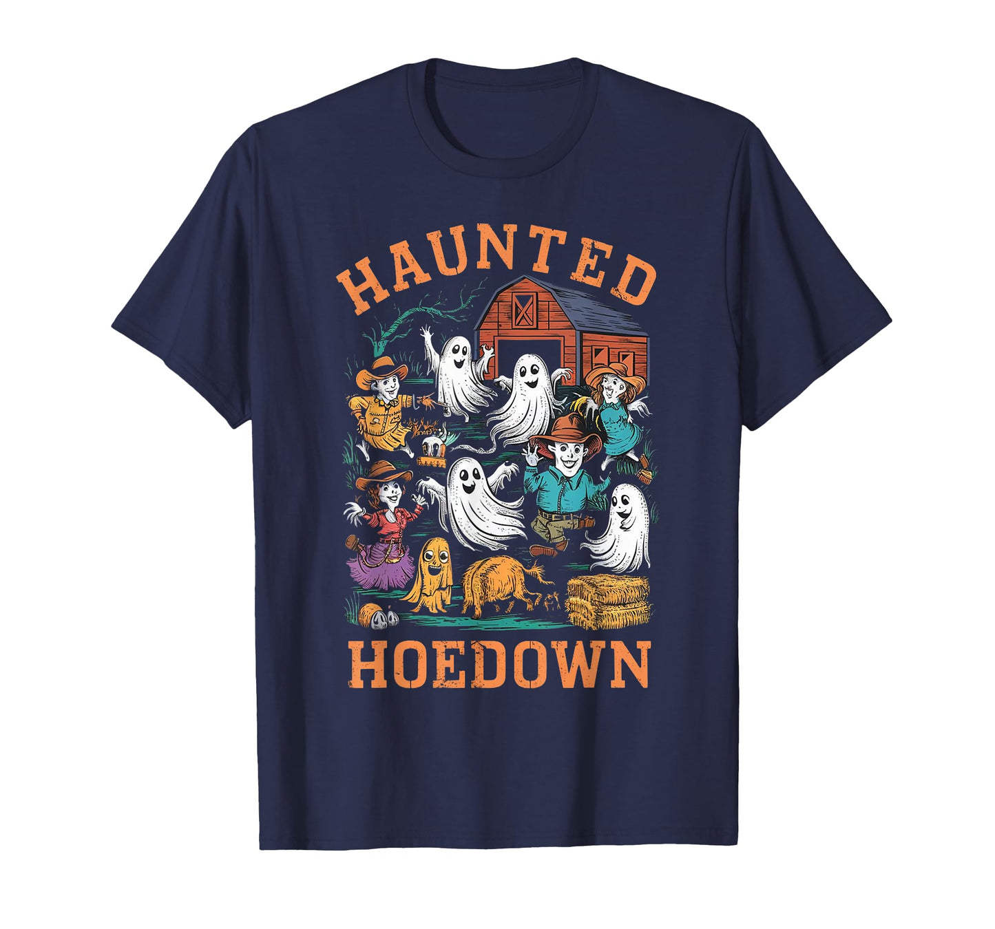 Cowboy Scarecrow Boo Ghost Haunted Hoedown Farm Halloween T-Shirt