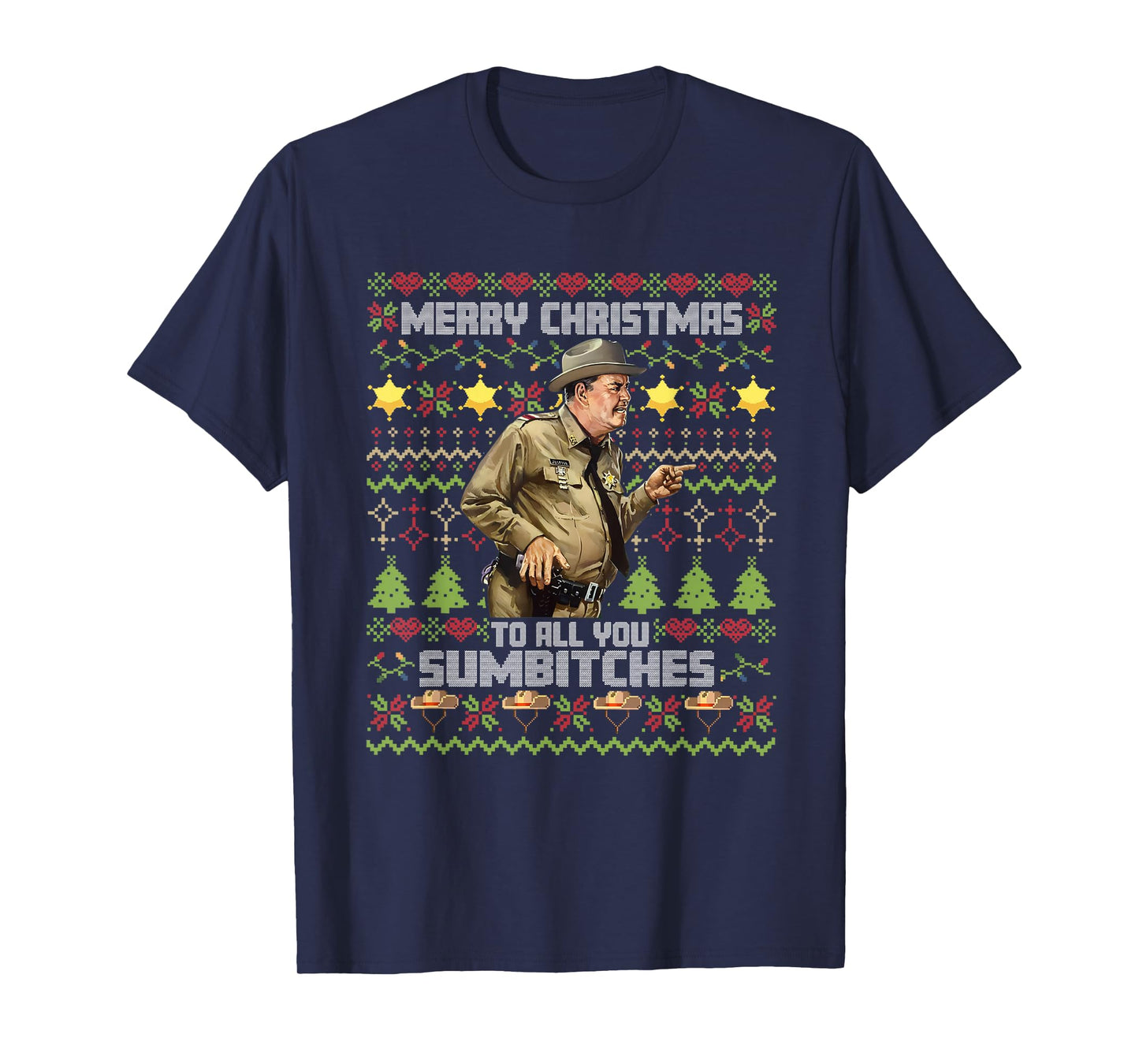 Funny Retro Sheriff Ugly Christmas Sweater Southern Humor T-Shirt