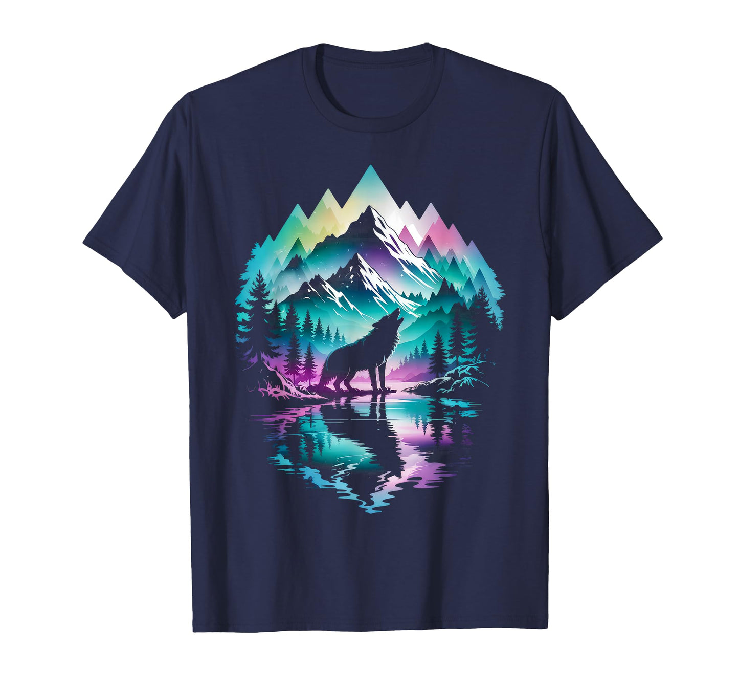 Wolf Forest Moon Vintage Cosmic Howling Wolf Lover Graphic T-Shirt