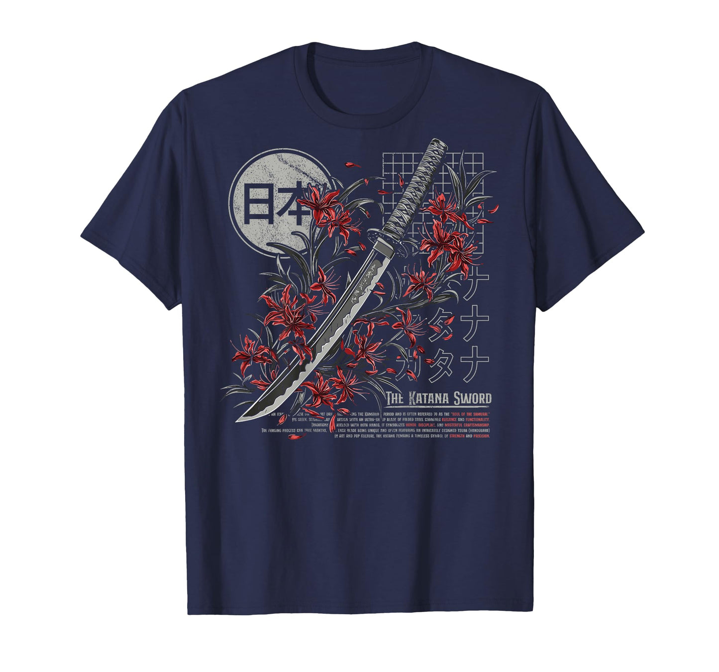 Red Spider Lily Flower Japanese Katana Sword Backprinted T-Shirt