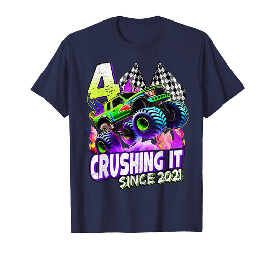 Birthday Boys Monster Truck 4 Year Old 4th Birthday Party T-Shirt