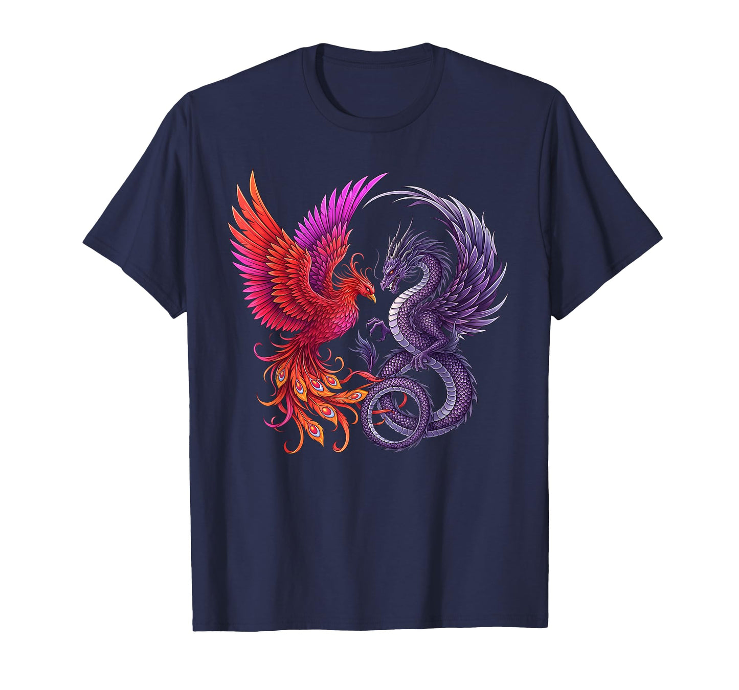 Mystical Phoenix and Dragon Swirl Yin Yang Design Men Women T-Shirt