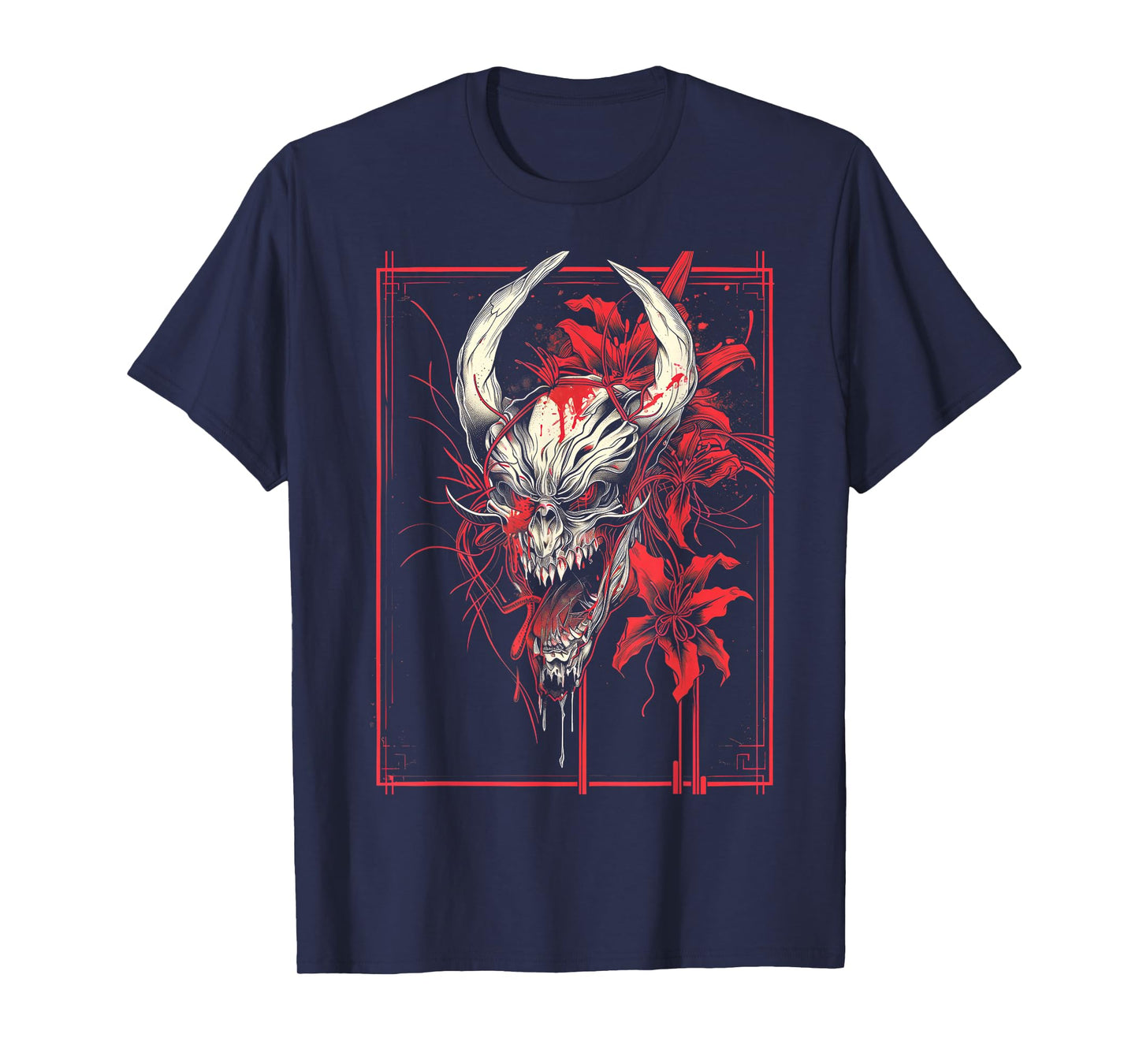 Anime Goth Japanese Oni Demon Skull Gothic Horror Wild Art T-Shirt