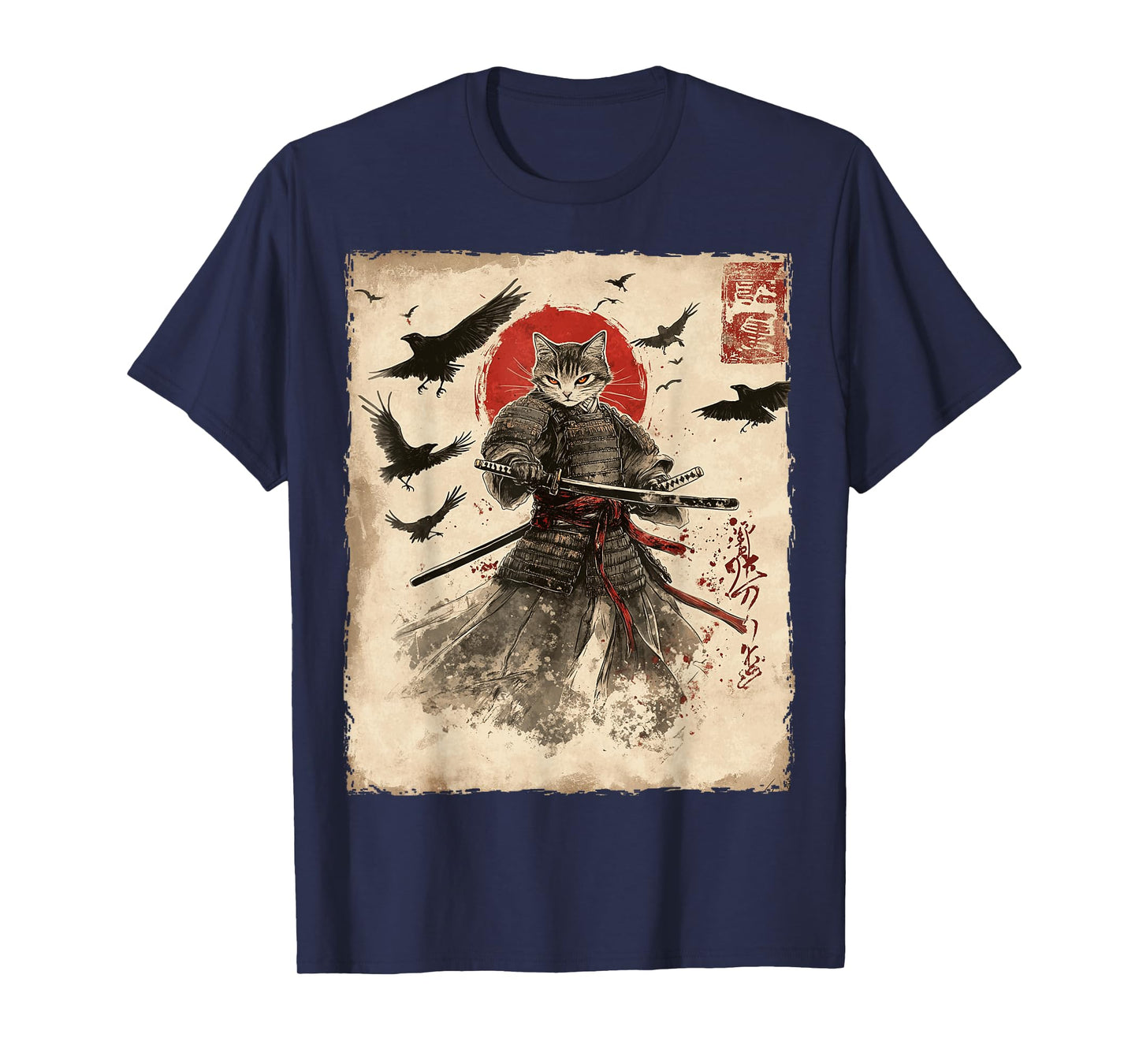 Cat Samurai Graphic Japanese Warrior Anime T-Shirt