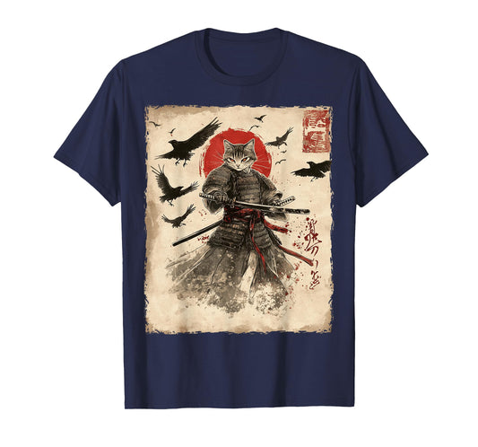 Cat Samurai Graphic Japanese Warrior Anime T-Shirt