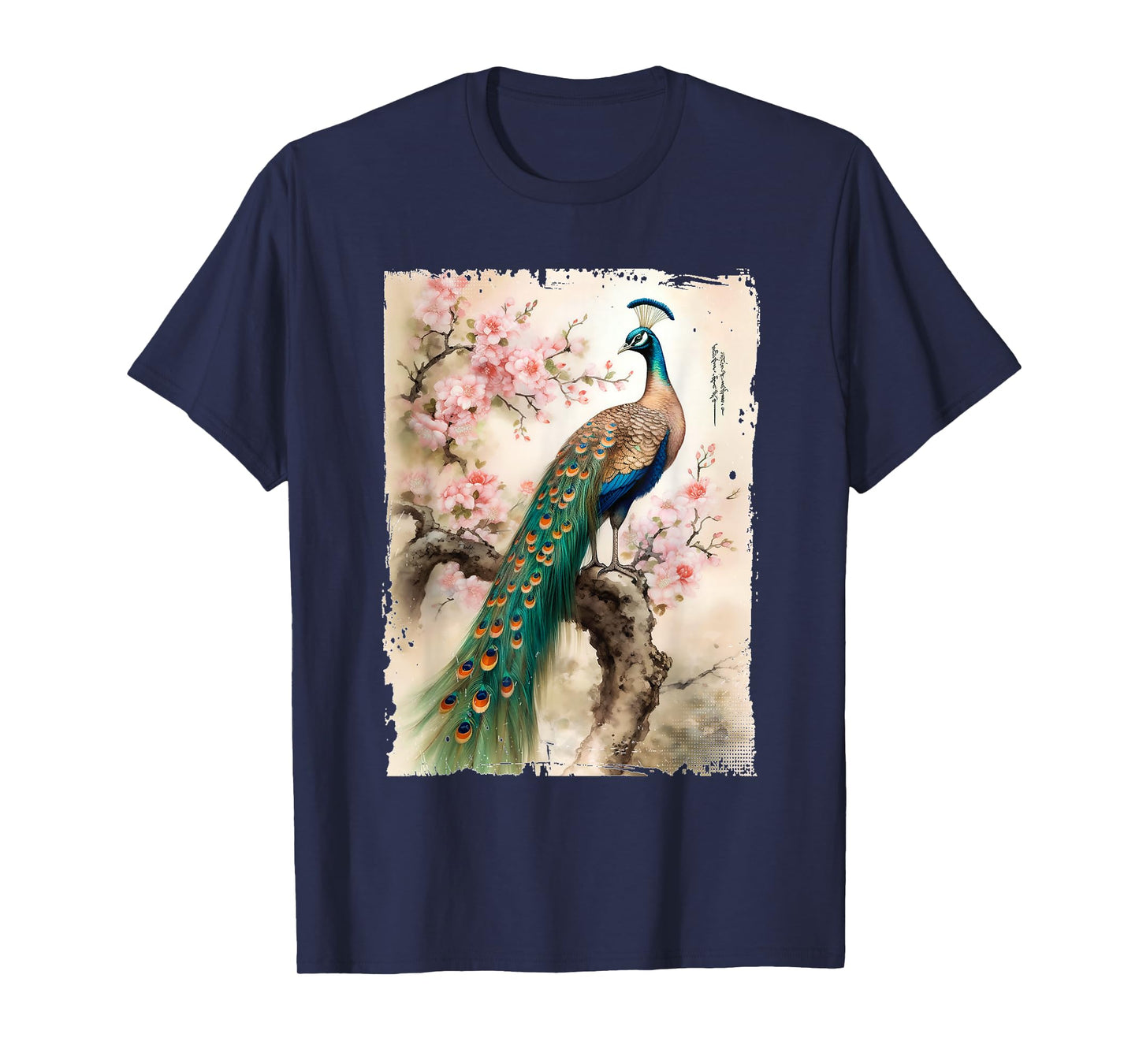 Beautiful Peacock Japanese Cherry Blossom Art T-Shirt