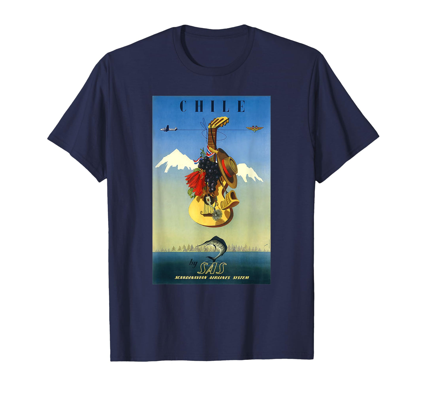 Scandinavian Airlines Chile Retro Vintage Travel Print T-Shirt