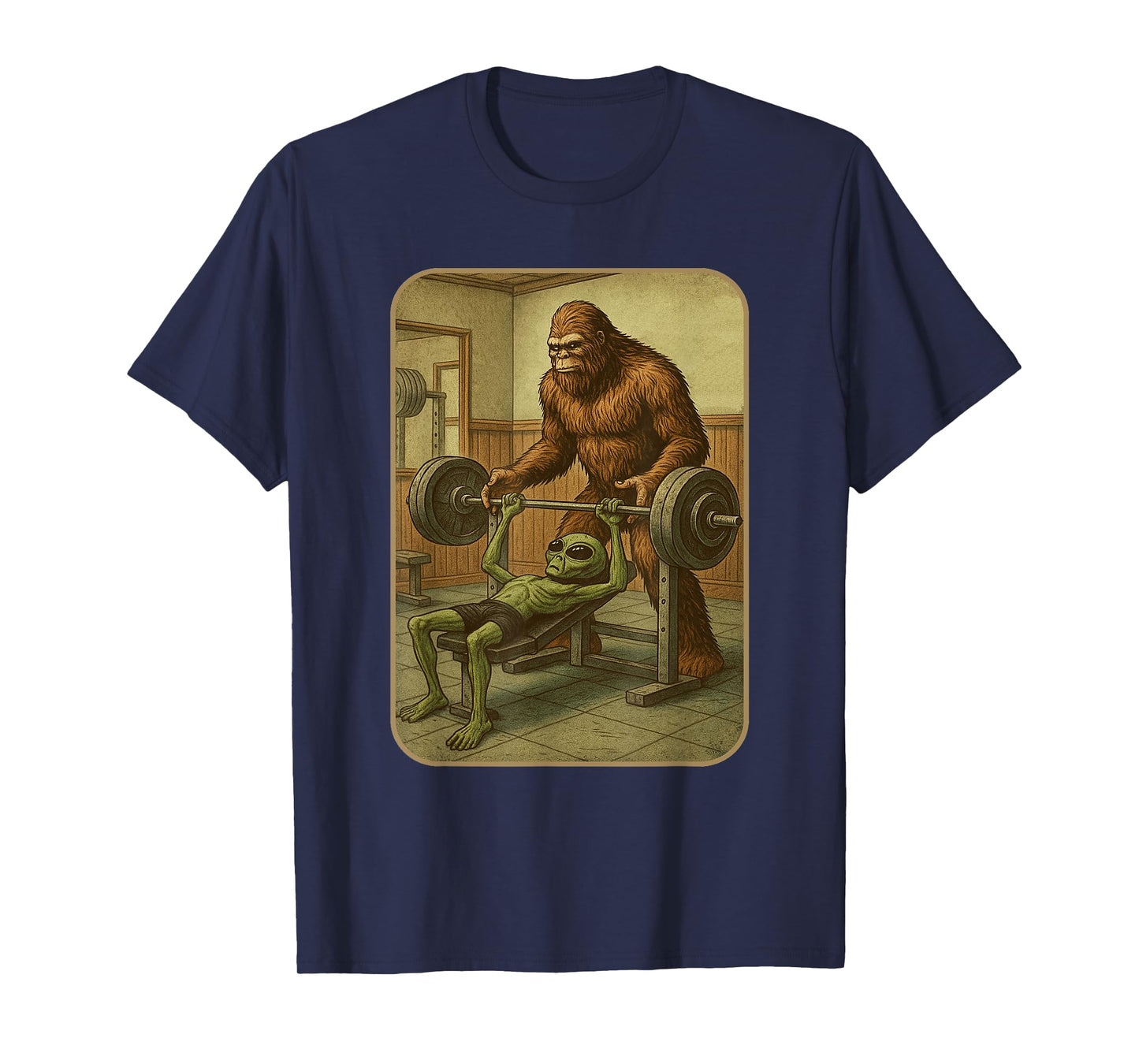 Gym Design Men Women Weightlifting Bigfoot Alien T-Shirt