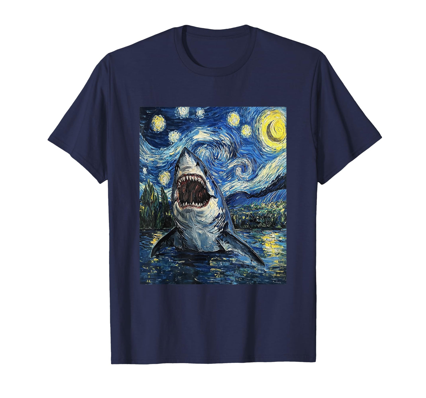 Funny Shark - Van Gogh Style - Starry Night T-Shirt
