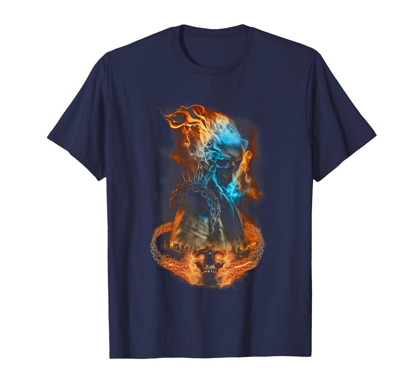Marvel Ghost Rider Flaming Chains City Portrait T-Shirt