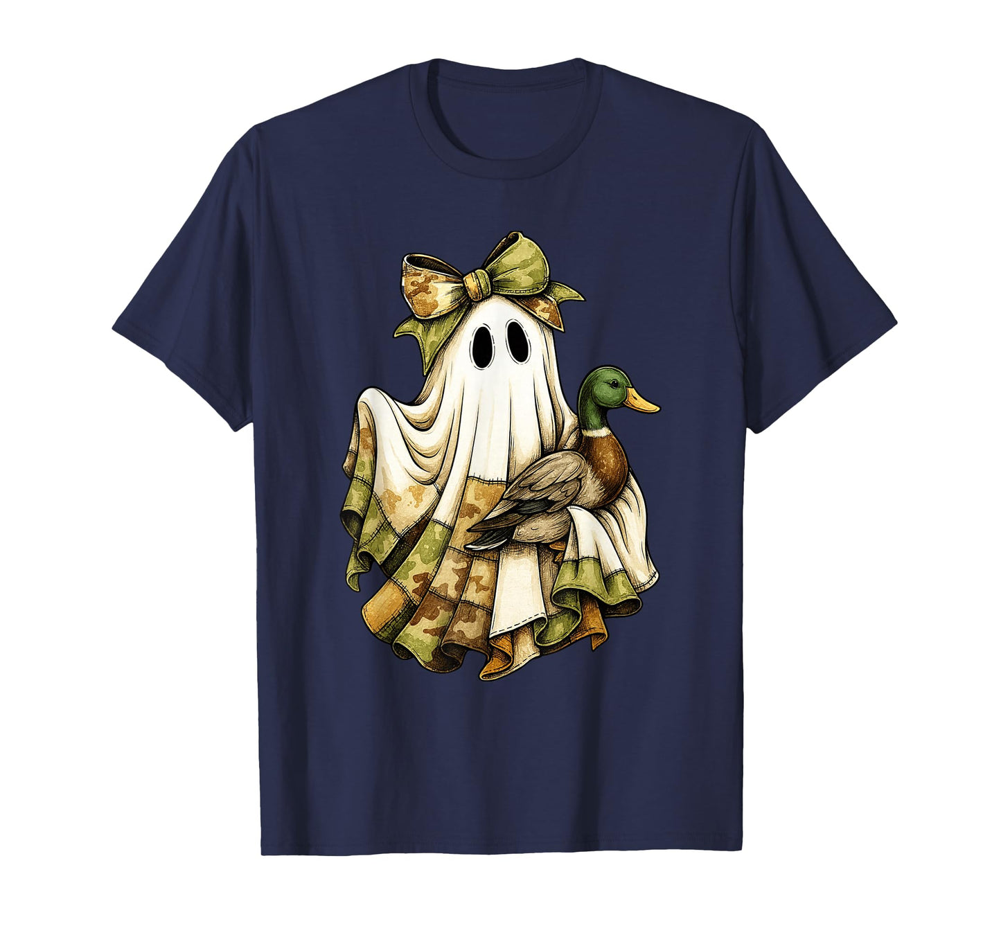 Camo Ghost Patchwork Halloween Spooky Duck Hunting T-Shirt