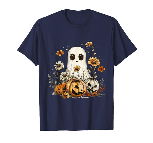 Cute Boho Flower Ghost Pumpkin Halloween Party Ghost Costume T-Shirt