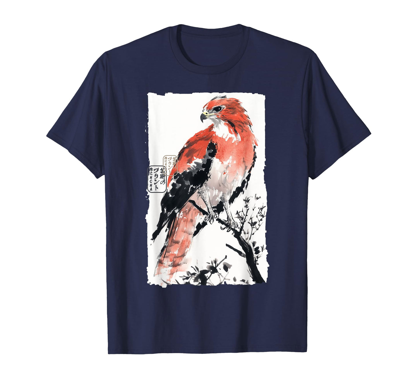 Japanese Falcon Ink Art Traditional Watercolor Sumi-E Style T-Shirt