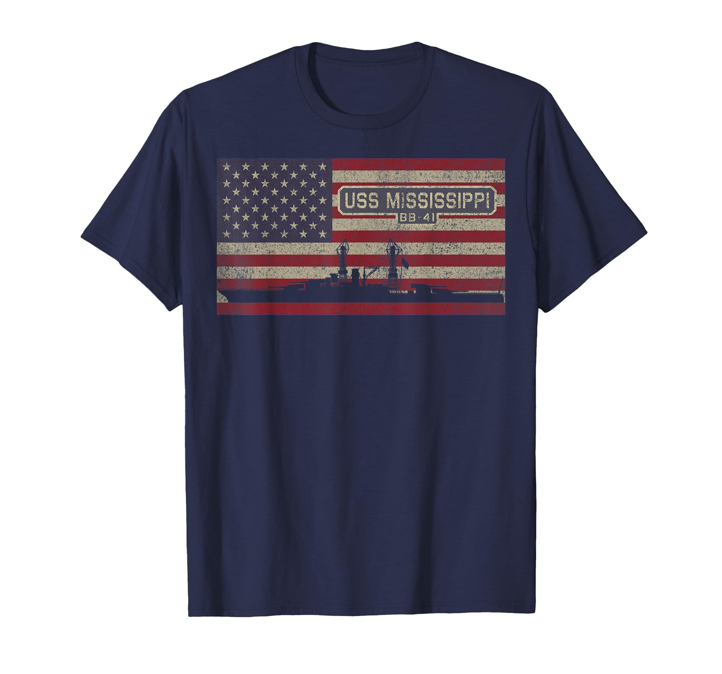 USS Mississippi BB-41 WW2 Battleship USA American Flag T-Shirt