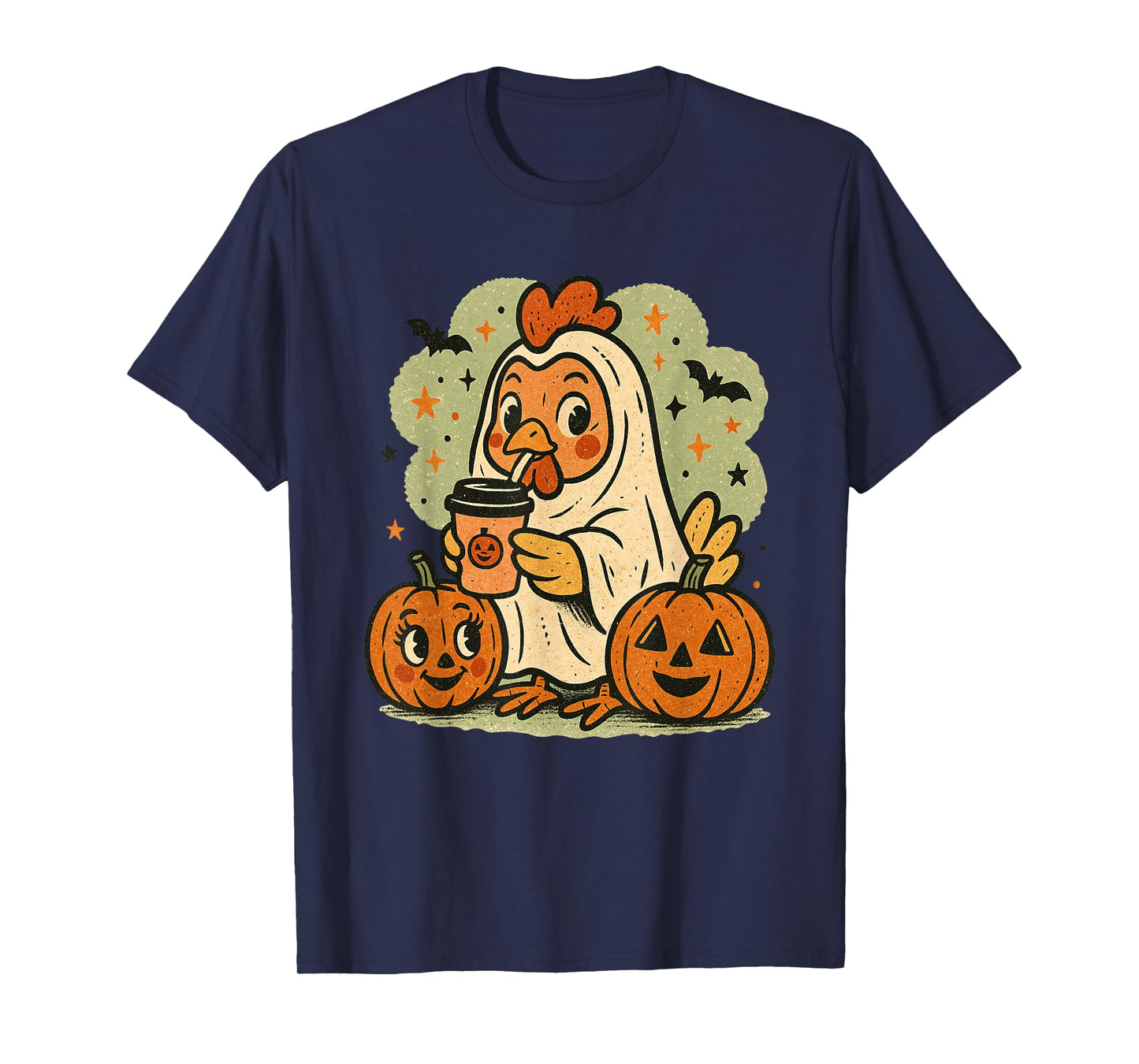 Halloween Chicken Ghost Costume Retro Tee Rooster Coffee T-Shirt
