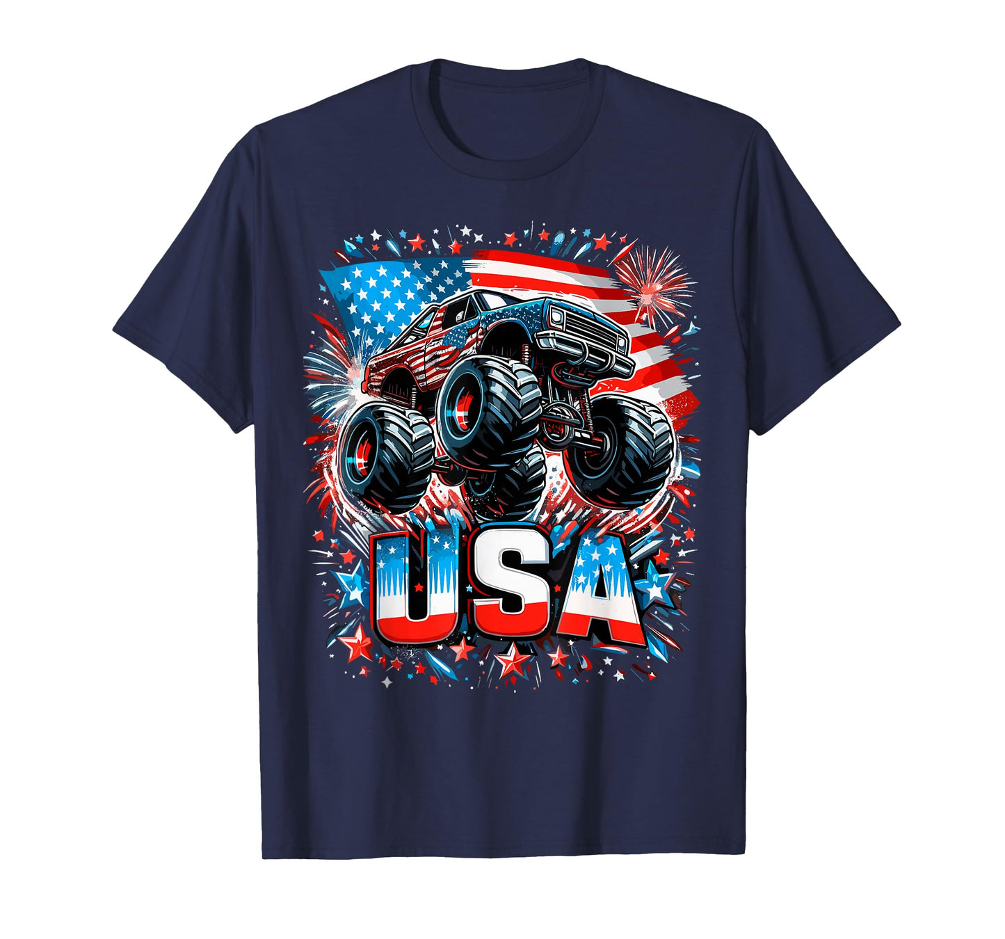 Monster Truck USA American Flag 4th Of July T-Shirt