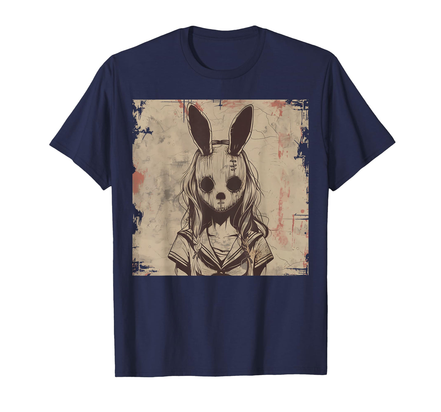 Goth Grunge Creepy Bunny Rabbit Mask Girl Anime Horror Art T-Shirt