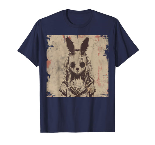 Goth Grunge Creepy Bunny Rabbit Mask Girl Anime Horror Art T-Shirt