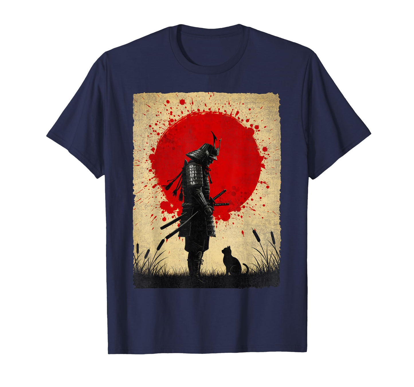 Japanese Warrior Art Samurai Black Cat Vintage Fighter Retro T-Shirt
