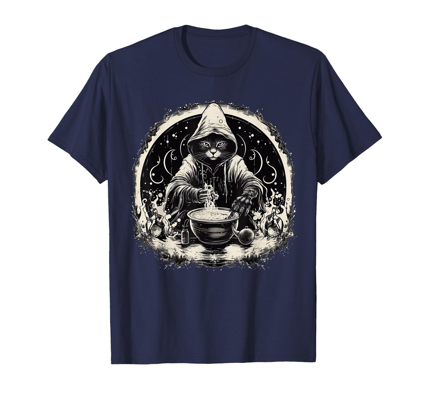 Halloween Black Cat Wizard Vintage Costume T-Shirt for Men Women