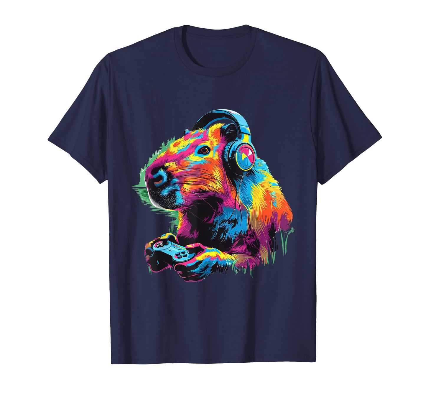 Colorful Capybara Funny Gamer Capybara Playing Video Games T-Shirt