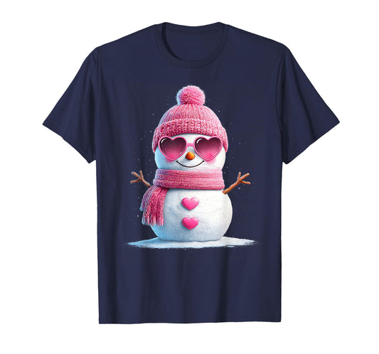 Pink Snowman Beanie Girly Merry Christmas Women Sunglasses T-Shirt