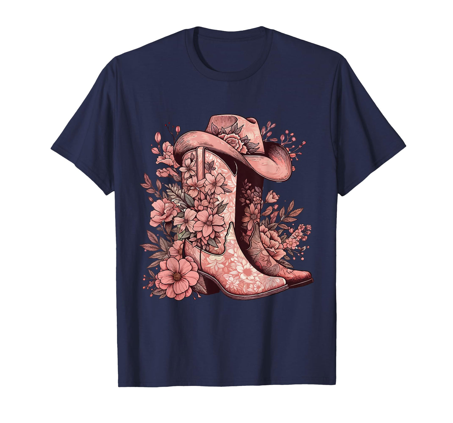Boho Watercolor Cowgirl Boots Hat Floral Boots Western Boots T-Shirt