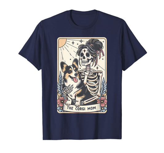 Vintage The Corgi Mom Tarot Card Skeleton Spooky Halloween T-Shirt
