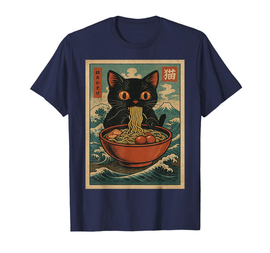 Cat Ramen Japanese Funny Graphic Tees Kawaii Cat Anime Gifts T-Shirt