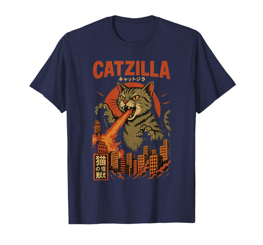 Catzilla Tshirt Japanese Cat Shirt Men Women Cat Graphic T-Shirt