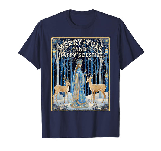 Merry Yule And Happy Winter Solstice Deer Christmas Gothic T-Shirt
