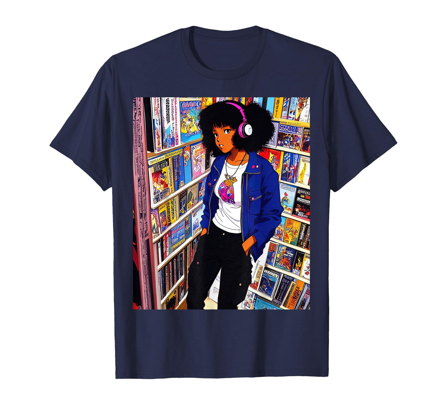 Black girl Lofi Music 90s Afro Retro Anime Cartoon Style T-Shirt