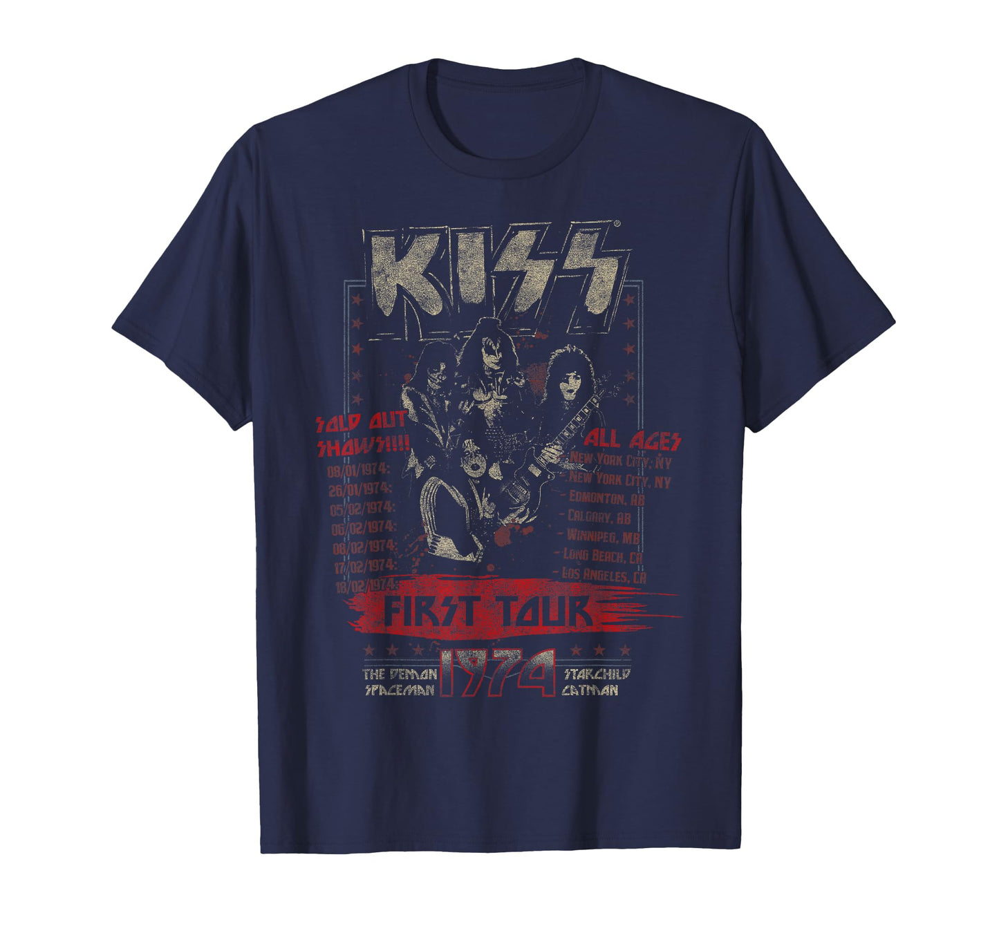 KISS Classic Fit First Tour T-Shirt - Black, Short Sleeve, Cotton & Polyester Blend