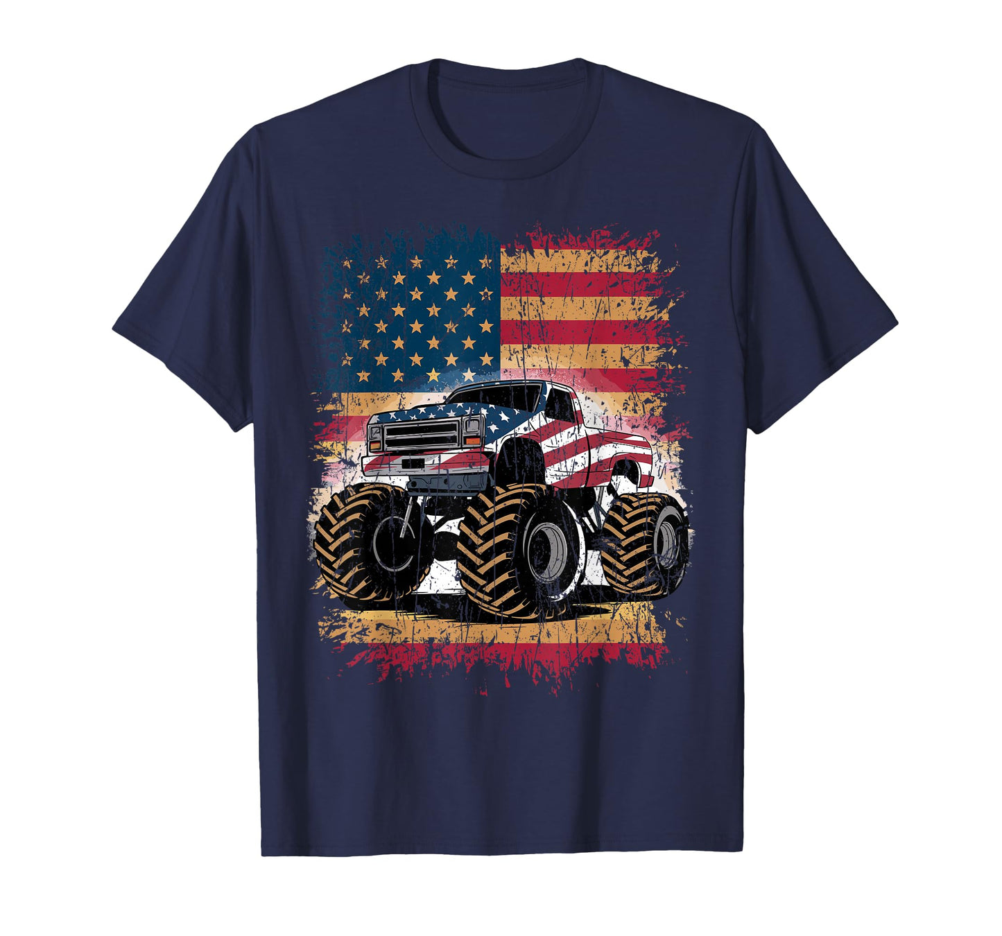 Monster Truck USA Flag American Patriotic T-Shirt